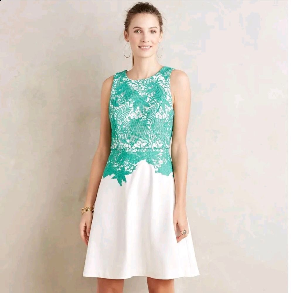 Anthropologie Moulinette Soeurs Women's Arbor Lace Dress Sleeveless Green White